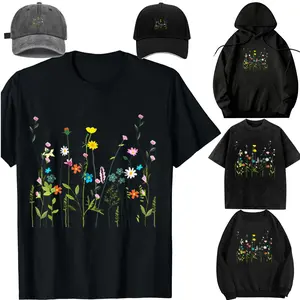 Unisex-Women Wildflower Summer Flowers Blooming Floral Graphic T-Shirt