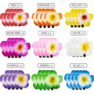 36PCS Vibrant Hawaiian Plumeria Flower Hair Clips -  Artificial Plumeria Flowers with Realistic Blooms, Durable Foam Wedding & Beach Party Hair Accessories for Brides, Women, Summer Events - Retro Hawaiian Wedding Clips