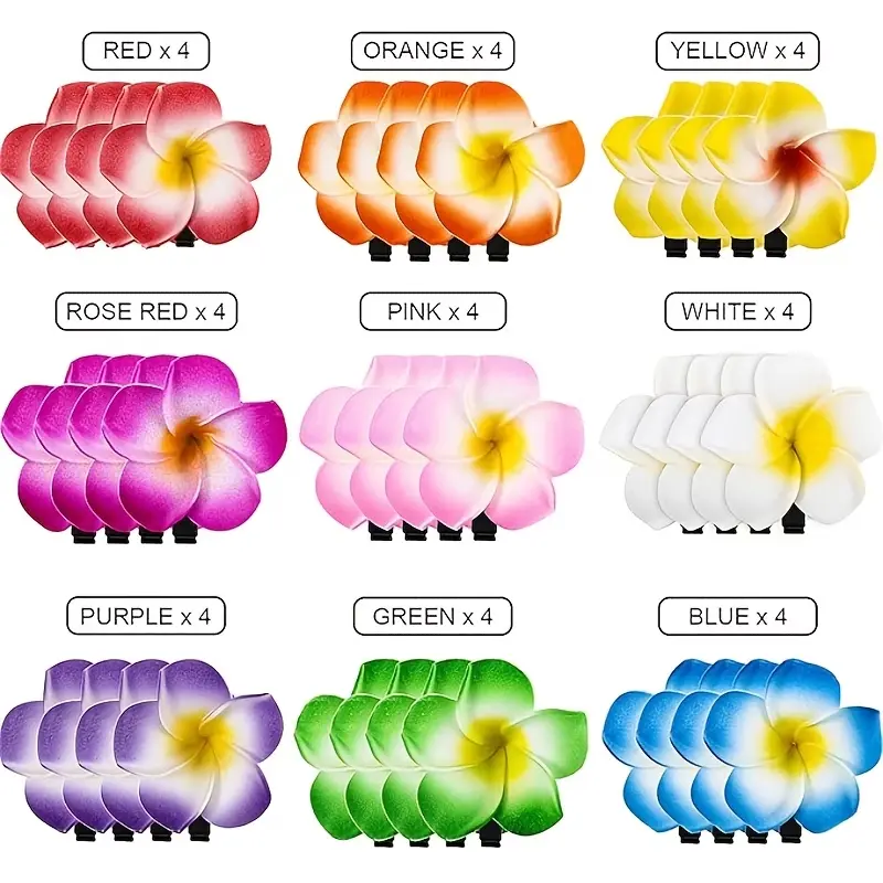 36PCS Vibrant Hawaiian Plumeria Flower Hair Clips -  Artificial Plumeria Flowers with Realistic Blooms, Durable Foam Wedding & Beach Party Hair Accessories for Brides, Women, Summer Events - Retro Hawaiian Wedding Clips