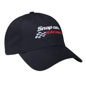 Snap-on Tools Black Racing Cap Heavyweight Brushed Cotton 6 Panel Structured Embroidered Details Hook and Loop Closure