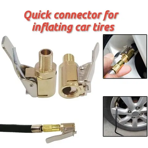 8mm Solid Brass Locking Air Chuck with Clip Adapter - Corrosion-Resist Portable Tire Inflator Hose Nozzle, Car Repair Tool, Tire Inflator Pump, Tools for Mechanics, Universal Vehicle Fit, Party Balloon Pump Connector