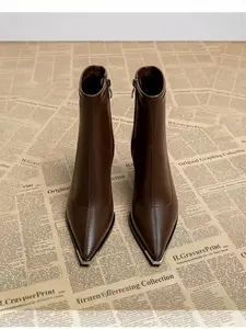 Women's Vintage High Heel Boots, Autumn Winter New Thick Sole British Style Short Boot, Slimming Genuine Leather Shoes