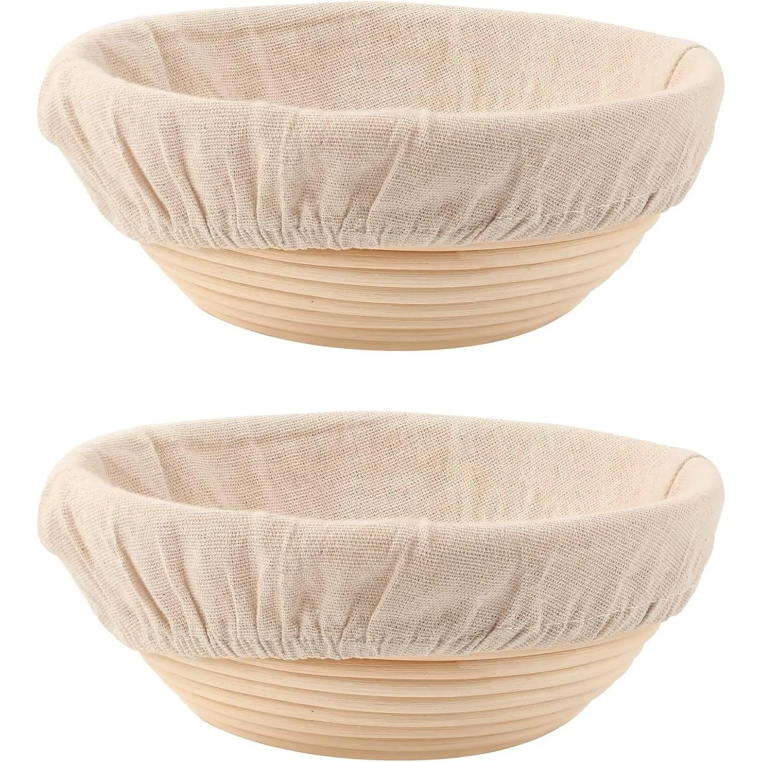 Round Rattan Bread Proofing Baskets 2-Piece Set (8.5in+8.5in), 3.5in Height Circular Form with Synthetic Liners, EU Standard-Compliant Hand-Wash Bakeware for Sourdough Bread Baking Supplies