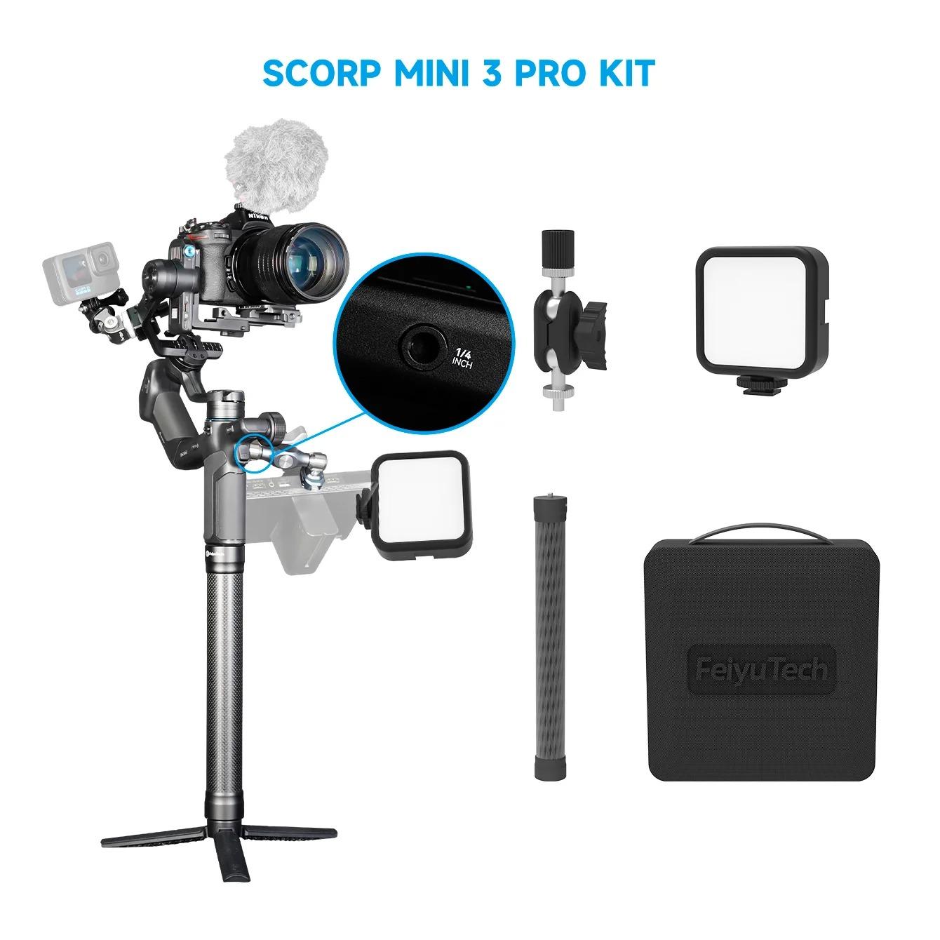 FeiyuTech SCORP Mini 3 Pro Combo | Full Accessory Kit – All-in-One 3-Axis Camera Gimbal, Built-in AI Tracking, Detachable Remote Handle, Vertical Shooting Compatible,for Mirrorless Camera, Action & Smartphone