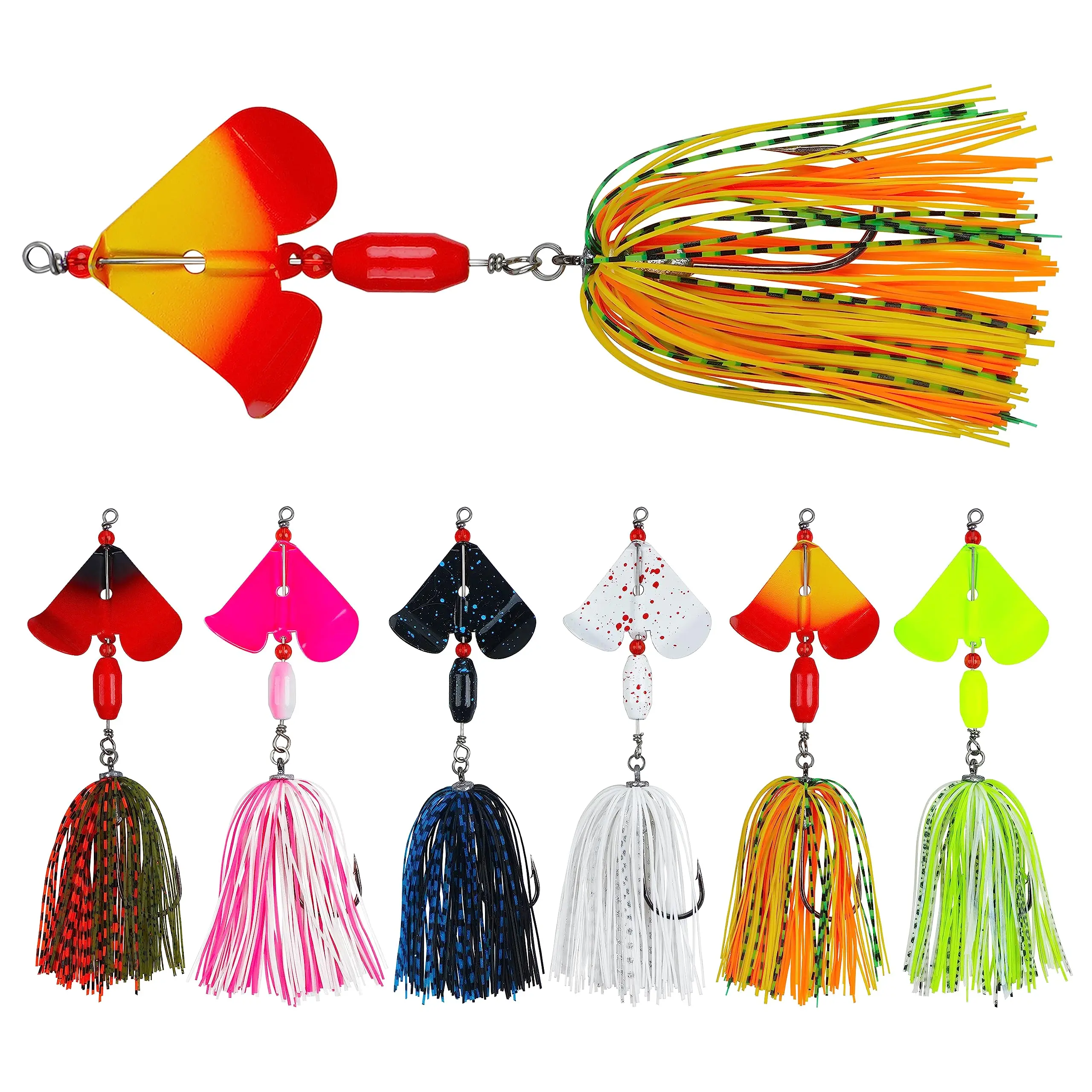Spinnerbait Fishing Lures Kit Set  6pcs Bass Buzzbait Multicolor Trout Salmon Metal Spinner Baits Swim Jigs Freshwater Saltwater