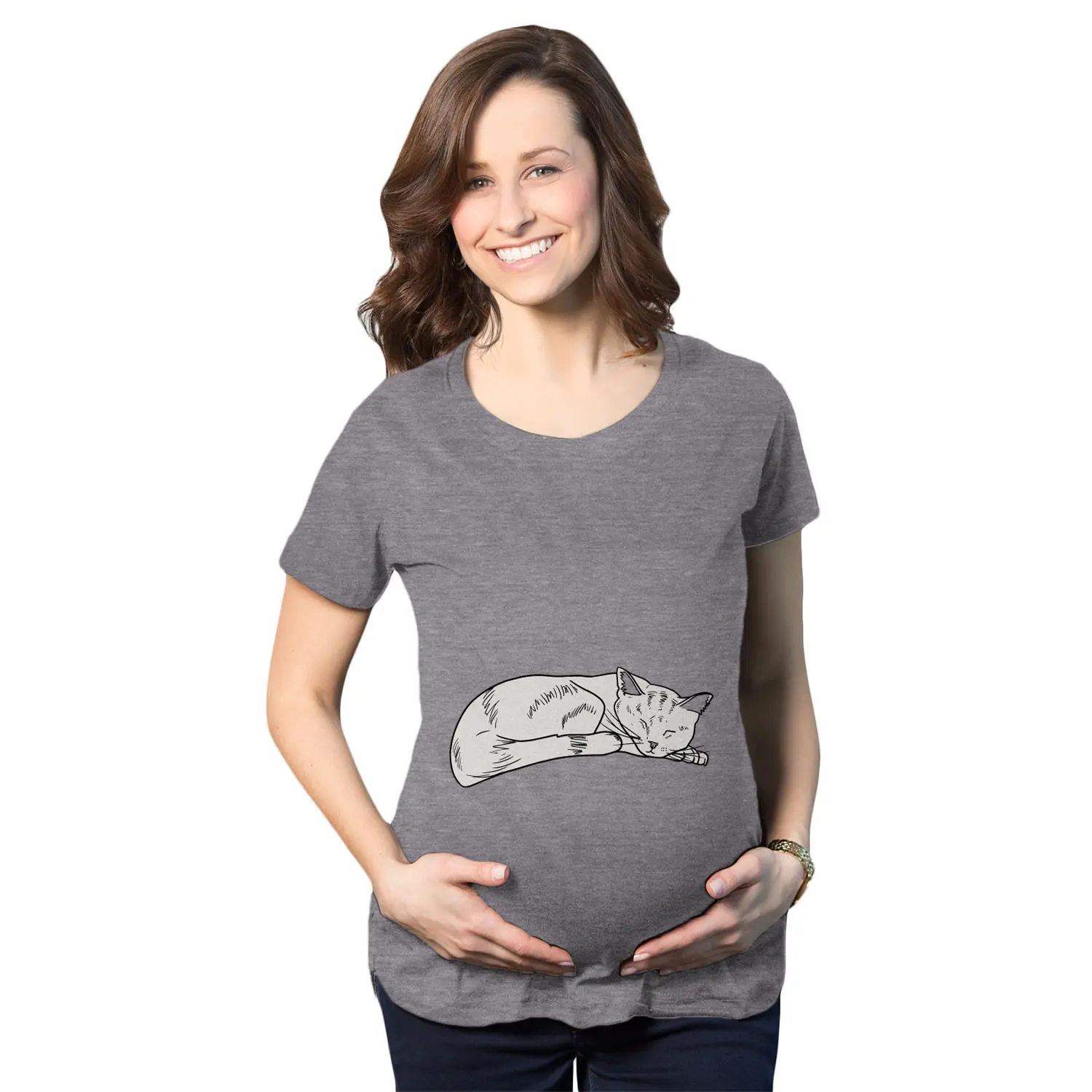 Maternity Cat On Baby Bump T Shirt Funny Adorable Kitty Pregnancy Tee Funny Graphic Maternity Tee Cute Pregnancy Tees With Plus Sizes Pregnant Funny Cat Short Sleeve Maternity Shirts