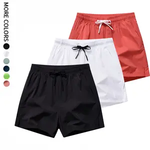Men’s letter-print shorts with drawstring elastic waistband, straight leg, pockets—loose casual summer wear; men’s bottoms for everyday use, Menswear