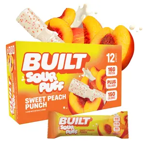 Official BUILT Bar, Sour Puff Protein Bars, Sweet Peach Punch, 16g Protein Snacks, On-The-Go Bars, Only 150 Calories, 8g Sugar, Collagen, Gluten Free, 12 Count