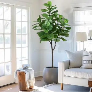 【GARVEE】Artificial 6FT Tall Fiddle Leaf Fig Tree with Faux Silk Leaves, Natural Dry Grass, and Lifelike Ficus Leaf - Perfect Indoor Decor for Home, Office, and Living Room