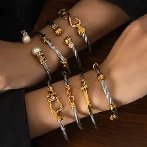 Matching Bracelets Bracelets For Women Two Tone Knot Twisted Bangle Jewelry Titanium Steel Twist Bracelet personalize gift black  cultural  jewelry bracelet  stack friendship bracelets bracelets for women bracelet stack bracelet men charm bracelet