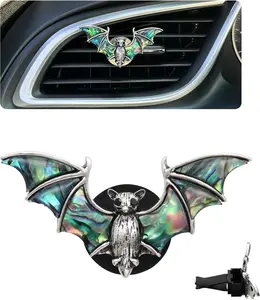 Bat Air Vent Clip Car Air Freshener Outlet Clips Natural Abalone Shell Seashell Color Vampire Bat Car Accessories Gothic Car Decor Refillable Car Diffuser Clips (Small Bat)