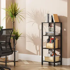 Bookshelf, 4-Tier Tall Book Shelf, Narrow Bookcase for Small Space, DIY Stackable Bookshelf, for Living Room, Office, Study, Entryway, Industrial, Black BS01BK004