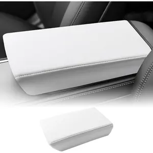 for 2025 Tesla Model Y Juniper & 2025 Model 3 Leather Armrest Cover Car Center Console Interior Accessories Armrest Seat Box Cover Protector (White, for 2025 Tesla Model Y Juniper/Model 3)