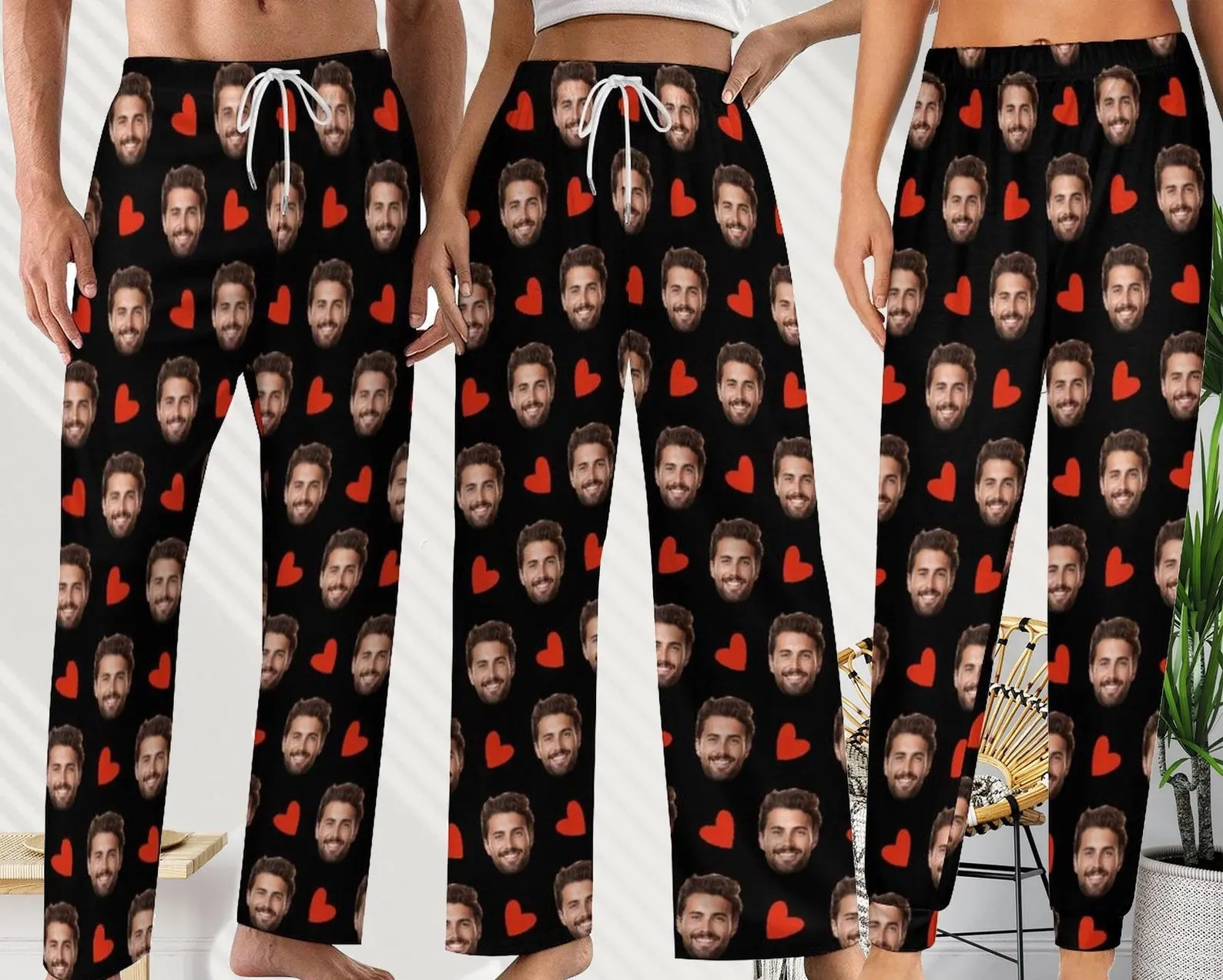 Custom Photo Pajama Pants, Personalized Family PJs Bottoms, Long Sleepwear for Women Men Kids, Christmas Gift, Matching Xmas Pajamas