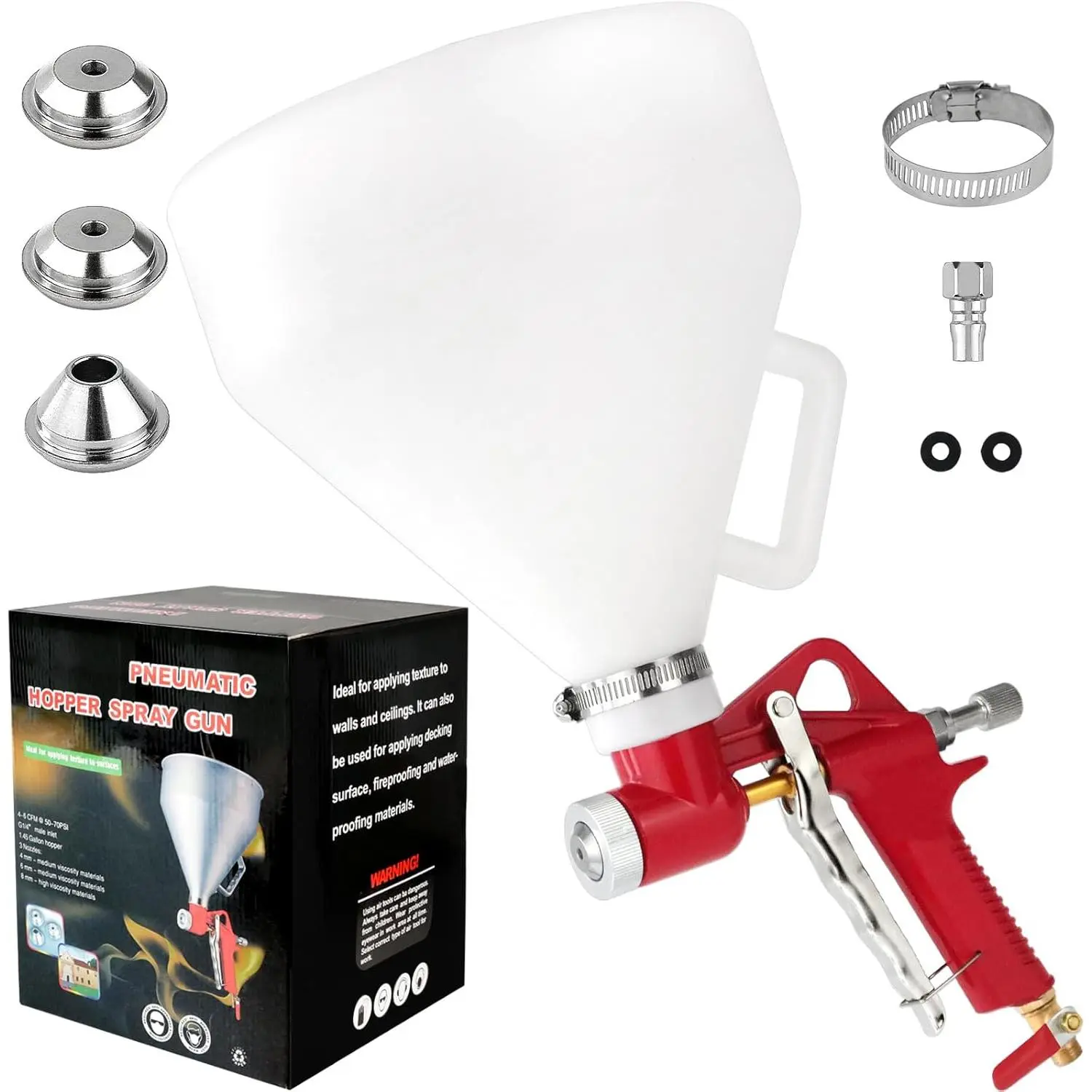 Texture Drywall Sprayer,Air Hopper Spray   with 1.5 Gallon Hopper Includes 3 Nozzles(4.0mm/6.0mm/8.0mm) Air Texture  for Walls,Ceiling,Stucco Mud,Knockdow,Spray