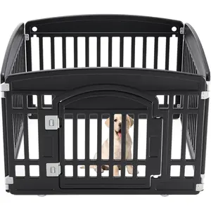 Plastic Dog Playpen, 4 Panel 24" Expandable & Durable Pet Fence for Small to Medium Dogs - Indoor & Outdoor Portable Puppy Playpen with Secure Locking Door - Black