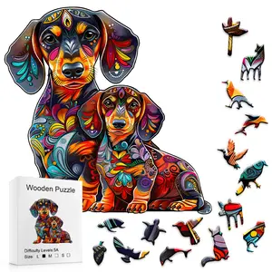 Artistic Mandala Style Dachshund Wooden Puzzle, Sa Level Difficulty, Unique Shaped Pieces, Perfect Gift for Puzzle Enthusiasts
