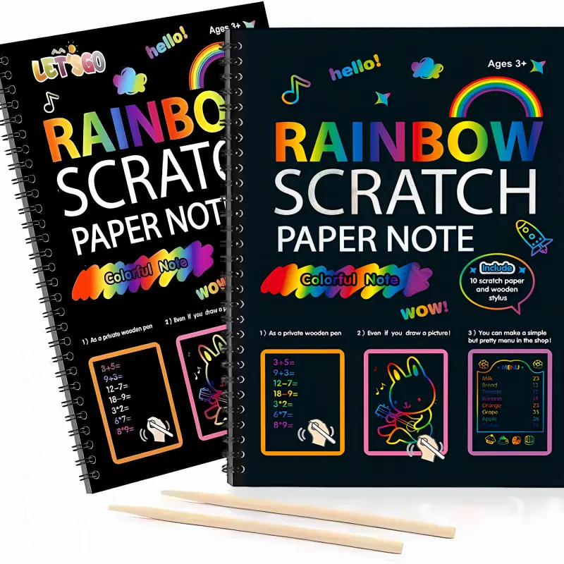 Parent Child Interactive Toys 2/5 Pack Magic Rainbow Color Scratch Art Paper Card Set With Graffiti Stencil Drawing Board Stick DIY Art Painting Educational Toys Gift
