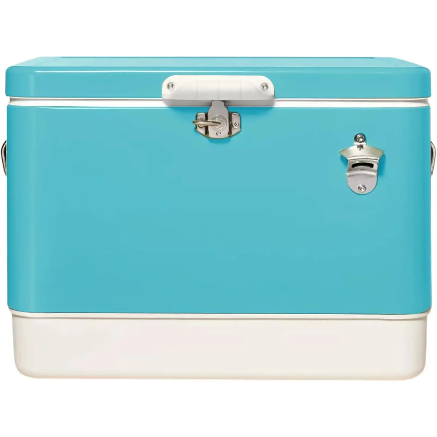 FSE Hard-Sided 54 Qt. / 80 Can Metal Cooler, Two-Tone, Durable Outdoor Beverage Cooler with Latch Closure, Plastic Lining, Side Handles, Portable Tailgating and Camping Ice Chest