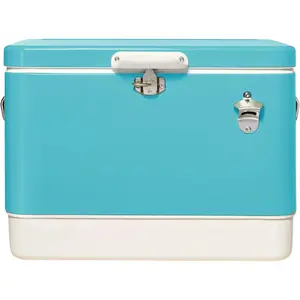 FSE Hard-Sided 54 Qt. / 80 Can Metal Cooler, Two-Tone, Durable Outdoor Beverage Cooler with Latch Closure, Plastic Lining, Side Handles, Portable Tailgating and Camping Ice Chest