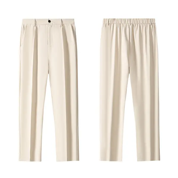Men's High-Waist Adjustable Wide-Leg Dress Pants - Menswear with Lightweight Breathable Drape Fabric, Straight Cut, Pleated Waist, Elegant for Commuting, Semi-Formal Looks, Adjustable Wide-Leg Men's Pants
