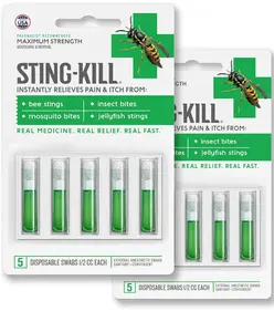 Sting-Kill First Aid Anesthetic Swabs, Instant Pain + Itch Relief From Bee Stings and Bug Bites, 5-count (pack of 2)
