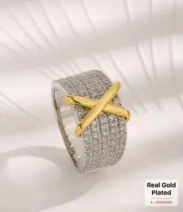 Unisex Two-Tone Plated Multilayer Zirconia Criss-Cross Ring
