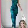 Women's Graphic Print Asymmetrical Neck Dress, Elegant Slim Sleeveless Split Dress for Party, Holiday and Wedding Guest, Ladies Summer Clothes, Elegant Sleeveless Gown