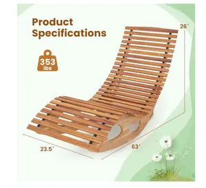 Costway Outdoor Chaise Lounge with High Back Slatted Seat Stopper Outside Wood Rocker