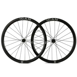ICAN Alpha 38 Disc Pro 1460g Carbon Road Bike Wheelset Disc Brake 28mm Width Clincher Tubeless Compatible Thru-axle