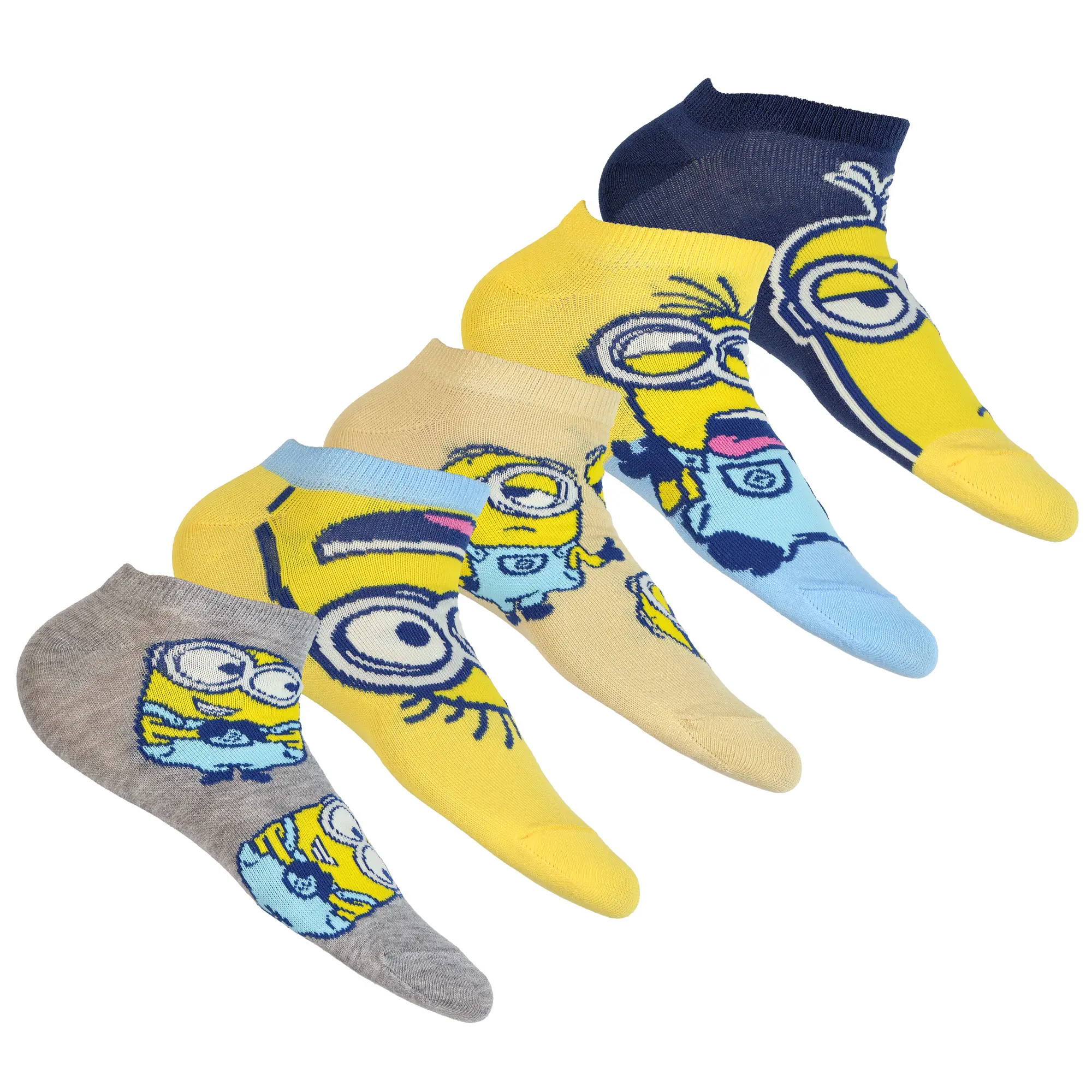 Women's Minions Low Cut Ankle Socks - 5-Pack Assorted Character Prints, Size 4-10, Suitable for Casual Wear