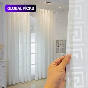 Luxury European Modern Embroidered Velvet Curtain, Semi-Transparent Drapes for Living Room Bedroom, Light Blocking, Decorative Privacy Protection