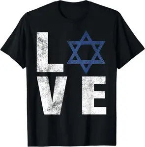 100% Cotton Retro I Love Israel Shirt Jewish Gifts Star of David Israeli T-Shirt