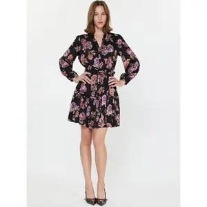 Current Air Black + Violet Floral Mini Dress