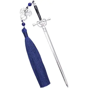 Dragon Sword Bookmarks Gifts - Fantasy Fourth Wing Bookmark Reading Men Cool Merch with Blue Tassels Metal Page Markers Book Lovers Novel Fans Boys Bookworm Students Teachers School Office