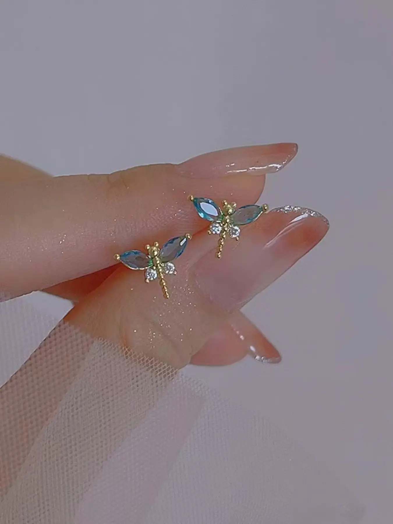 Cute Insect Design Mini Stud Earrings, Chic Cubic Zirconia Dragonfly Earrings, Summer Fashion Jewelry for Women's Daily Wear, Cubic Zirconia Studs, Chic Gorgeous Jewelry, Dainty Fashion Jewelry