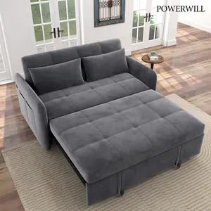 3-in-1 Pullout Bed,Loveseat Sleeper with USB Ports, Multi-Functional Velvet Home Sofa, Recliner Coffee Chair with Adjustable Backrest and Cushions