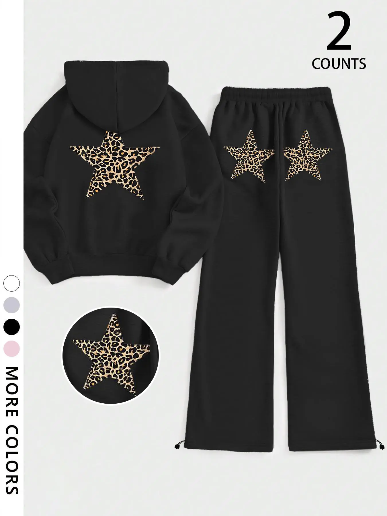 Pastel Pink Leopard Star Streetwear Tracksuit Set, Loungewear Tracksuits, Oversized Hoodie + Wide-Leg Joggers, Y2K Aesthetic Co-ord, Soft Matching Loungewear, Casual OOTD for Lazy Days & Fashion Fits, Sweatsuit Set Outfit