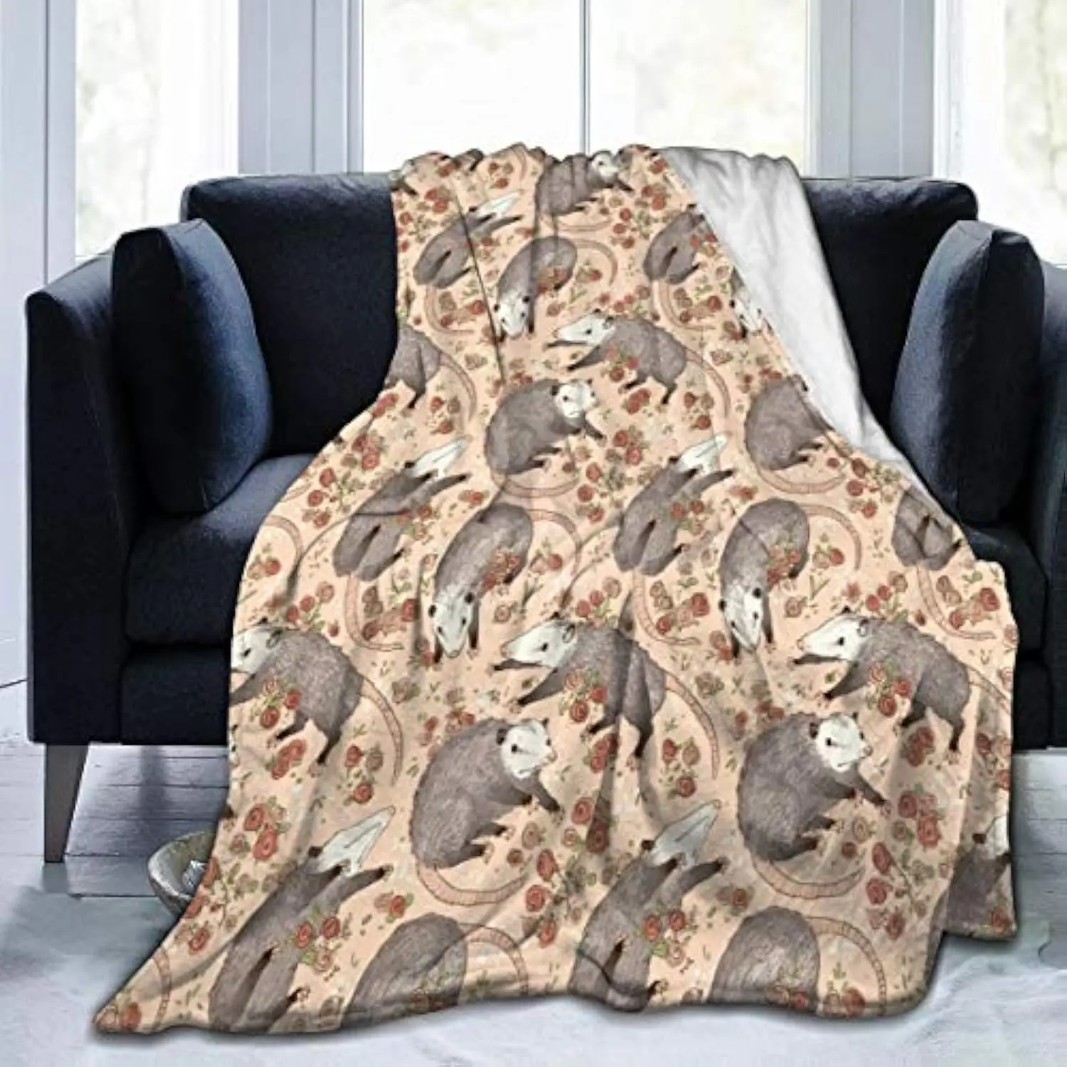 Soft Plush Opossum Blanket - Wrinkle-Resistant Polyester Flannel with Plush Texture, Travel-Friendly Stuffed Animal Throw for Camping & Relaxing, Birthday Gift for Grandparents