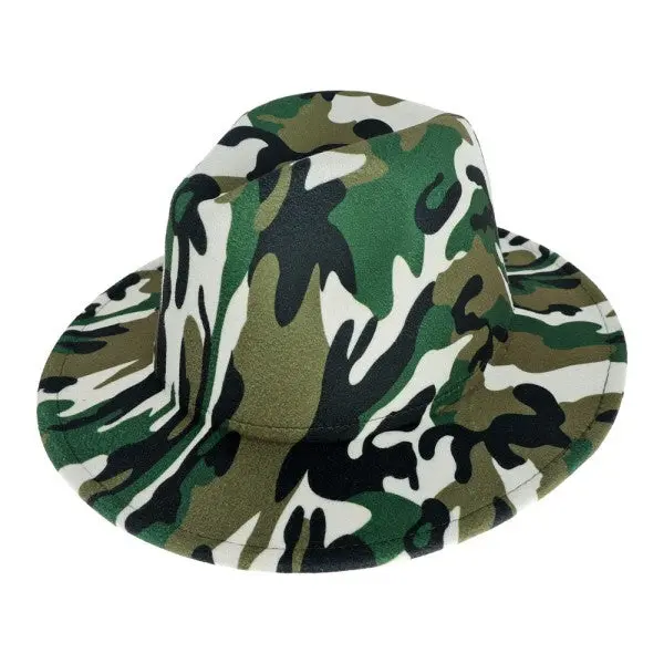 Camouflage Fedora Hat Olive White - Classic Design with Curved Brim