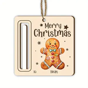 Wooden Merry Christmas Money Holder, Gingerbread Man Design DIY Christmas Tree Ornament, Cash Holder, Holiday Decorations, Perfect for Tree & Home