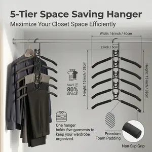 5-in-1 multi-layer non-slip clothes hanger, heavy-duty space-saving clothing storage rack, suitable for wardrobe storage.