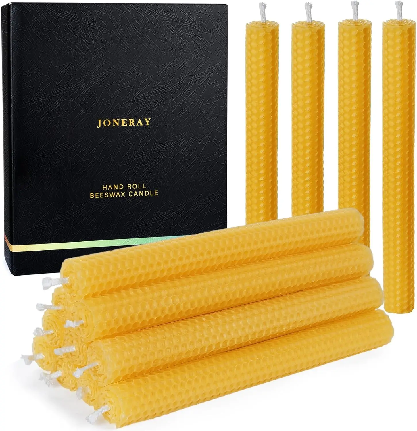 14 Pack Hand-Rolled Beeswax Taper Candles,8in Handmade Bees Wax Candle for Home,Dripless & Unscented Candle Sticks,Burning Time 4 Hours(Yellow)
