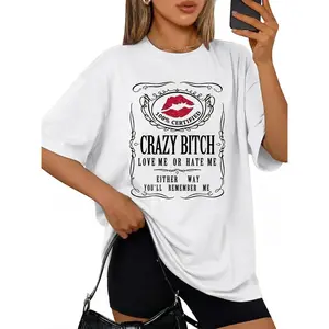 Short Sleeve Women's Funny Graphic Tees Crazy Bitch Shirt Short Sleeve TShirt Casual T-shirt for Men Women