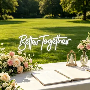 Better Together Wedding Neon Light, LED Neon Sign, Indoor Wedding Couple Proposal Engagement Party Decor, USB Powered with On-Off Switch, Home Decoration Lamp, 19.2x6.3 Inch