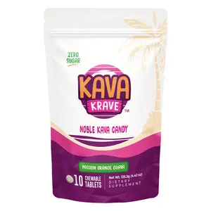 Kava Krave Noble Kava Candy – Passion Orange Guava Flavor Chewable Kava Tablets, Zero Sugar, Alcohol-Free, for Calm Energy & Stress Relief