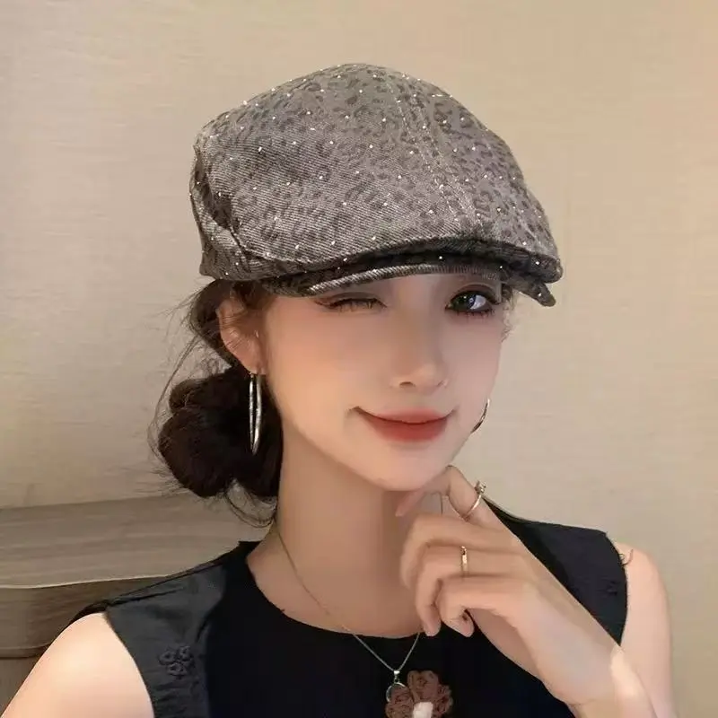 American Retro Leopard Print Beret Cap - Universal Streetwear Casual Accessory, Face-Flattering Beret-Shape Hat for Spring Summer Sports & Outdoor Everyday Wear
