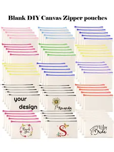 5/10/20pcs Canvas Colorful Zipper Bags, Multifunctional Blank DIY Craft Pouches, Pencil Bags Case, Home School Travel Essentials, Cosmetic Storage Bag, Travel Organizer Bag
