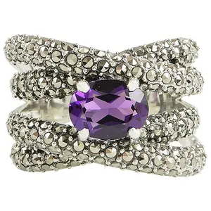 Suspicion Sterling Simulated Amethyst & Marcasite Highway Ring