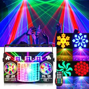 Party Lights DJ Disco Ball Light 5-in-1 Laser Strobe Projection Light DMX Control Sound Activation and Remote Control Live Performance Family Gathering, Club, bar, Karaoke, Birthday Holiday Carnival